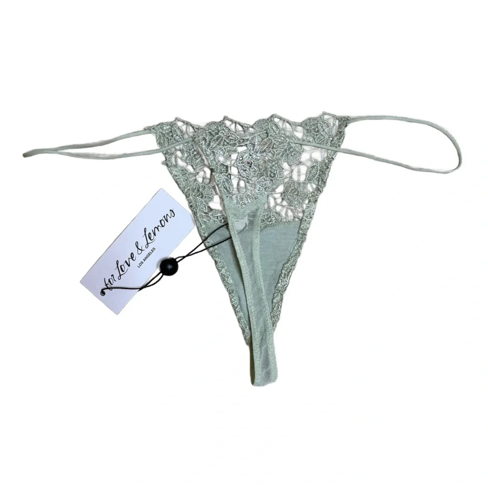 For Love & Lemons‎ Lace Rhinestone’s Thong Sage - S. $79